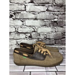 Sanuk Casa Barco Tan Canvas Brown Leather Lace Up Boat Shoes Men’s Sz 9M US/42EU